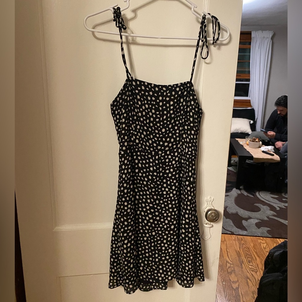 Black and white polka dot spaghetti strap dress